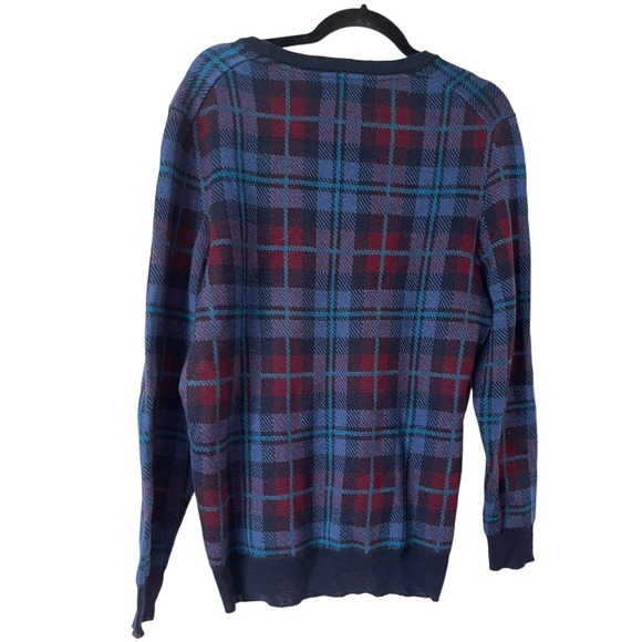 NWT Club Room Blue Plaid Merino Wool Blend Pullover Crewneck Mens Sweater Medium - Picture 4 of 7